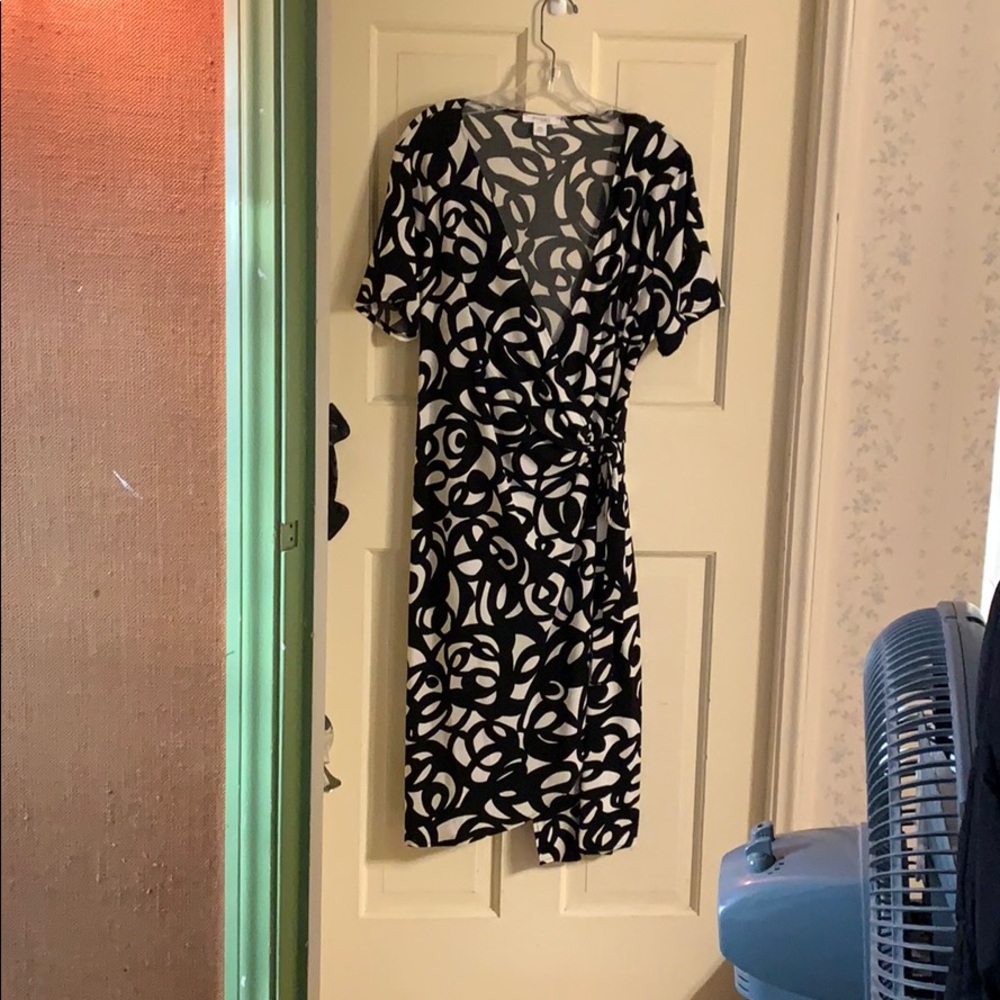 Black and White Patterned Wrap Dress